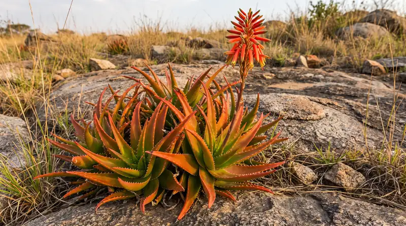 Rosette di Aloe dorotheae rosso arancio al sole con dentini bianchi traslucidi sui margini